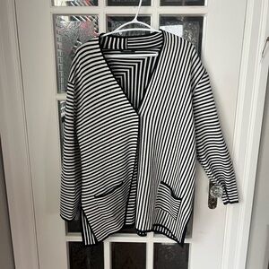 Elena Miro Monochrome Striped Knit | Designer Sweater | Size L